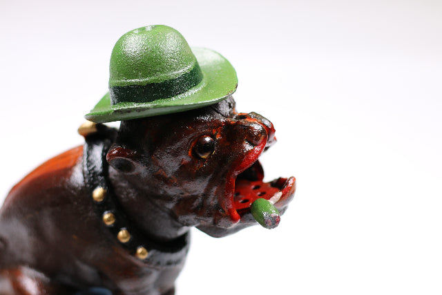 Cast Iron Ole Puffer Mechanical Piggy Bank Bulldog Smoking Cigar