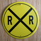 Railroad Crossing Tin Metal Round Sign Train R x R Caution Sign HO Scale