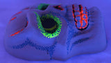 Vintage Sugar Skull Halloween Mask Zest Collectible 1960s 60s Skeleton Day Dead Black Light Reactive Costume