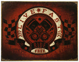 Live Fast Ride Free Tin Metal Sign Motorcycle Bike Piston Biker Philosophy Flag