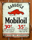 Mobile Gas Oil Mobiloil Gargoyle Tin Metal Sign Vintage Style Garage Petroleum
