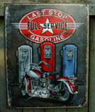 Last Stop Gasoline Tin Sign Motorcycle Bikers Gas Station Garage Man Cave