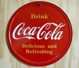 Drink Coca Cola Round Tin Metal Sign Kitchen Decor Soda Pop Classic Logo Garage