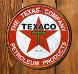 Texaco Tin Round Sign Texas Company Gas Gasoline Oil Red Star Vintage Style