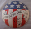 God Bless The USA Land That I Love Round Tin Metal Sign American Flag Americana