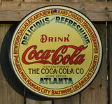 Coca Cola Atlanta Round Tin Metal Sign Chicago Atlanta Dallas New York Soda Pop