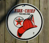 Texaco Fire Chief Gas Tin Metal Round Sign Garage Man Cave Gasoline Oil Star