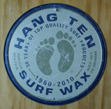 Hang Ten Surfing Wax Tin Metal Round Sign California Surf Board Beach Hawaii