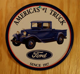 Ford Americas #1 Truck Round Tin Metal Sign F Series V8 Hot Rod Triton Garage 150