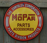 Mopar Parts Accessories Tin Round Sign Man Cave Garage Chrysler Dodge Jeep