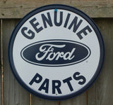 Ford Genuine Parts Round Tin Metal Sign Garage Barn Truck F Series Mustang Car