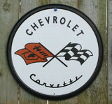Corvette Round Tin Metal Sign Garage Barn Chevy Chevrolet Classic Logo Car