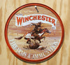 Winchester Firearms Ammo Round Tin Metal Sign Cowboy Western Rodeo Rifle Gun
