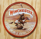 Winchester Firearms Ammo Round Tin Metal Sign Cowboy Western Rodeo Rifle Gun