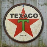 Texaco Tin Round Sign Garage ManCave Gas Gasoline Oil Red Star Vintage Style