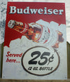 Budweiser Served Here Tin Metal Sign Comedy Beer Bar Garage Mancave bud bottle