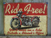 Ride Free Motorcycle Tin Metal Sign Man Cave Garage Classic Bike Hog Road