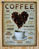 Coffee Beans Tin Metal Sign Java Kona Bani Mocha Bugisu Arusha Chiapas Bistro B093