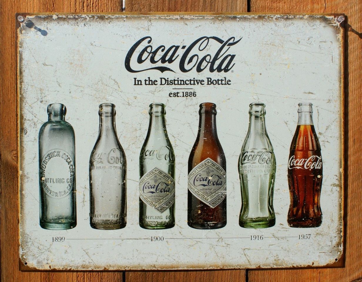 Coca Cola Glass Bottle Evolution Tin Sign Coke Soda Pop Cap Vintage St ...