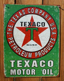 Texaco Motor Oil Tin Sign The Texas Company Gas & Oil Standard Chevron