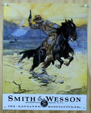 Smith & Wesson Tin Metal Sign Ammo Revolver Wild West Frontier Cowboy Horse Ranch