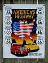 Route 66 America's Highway Tin Sign Hot Rod ManCave Garage Texas Arizona Cal