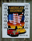 Route 66 America's Highway Tin Sign Hot Rod ManCave Garage Texas Arizona Cal
