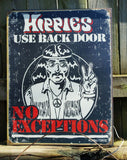 Hippies Use Back Door Tin Metal Sign Garage Man Cave Bar Humor Hippie Peace