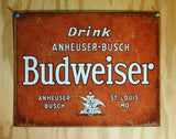 Drink Anheuser Budweiser St Louis Missouri Tin Metal Sign Beer Busch Red Weathered