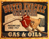 Busted Knuckle Garage Gas & Oils Tin Sign Mechanic Automotive Car Truck Tools