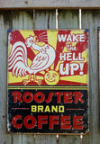 Rooster Brand Coffee Tin Metal Sign Garage Country Kitchen Home Decor Humor