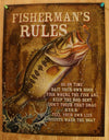 Fishermans Rules Tin Metal Sign Cabin Country Outdoor Fly Fishing Reel Rod Fish