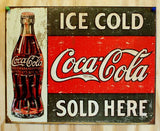 Ice Cold Coca Cola Sold Here Tin Metal Sign Soda Coke Pop Classic Advertisement