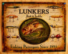 Lunkers Bait & Tackle Tin Sign Outdoors Fly Fishing Lure Rod Reel Bass Pro