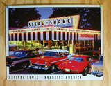 Lewis Steak N Shake Roadside America Tin Sign Chevy Corvette Bel Air Car Hop