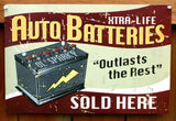 Xtra Life Batteries Outlast The Rest Tin Metal Sign Mechanic Garage Auto Repair