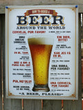 How To Order Beer Around the World Tin Metal Sign Man Cave Japanese German French
