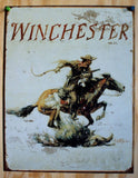 Winchester Cowboy Tin Sign Hand Gun Country Western Horse Barn Rodeo Rifle