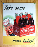 Coca Cola Take One Home Today 6 Pack Tin Sign Soda Bottle Pop Sprite Red  B101