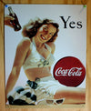 Coca Cola Yes Tin Sign Soda Pop Drink White Dress Pin Up Girl 50's Hipster