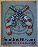 Smith & Wesson Tin Sign Pistol Revolver Hand Gun American USA Flag Country