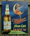 Miller High Life Classic Beer Witch Milwaukee Bar Garage brew tin metal sign