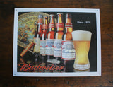 Budweiser History of Bud bottle logo Tin Metal Sign Bar Mancave Garage Beer