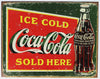 Ice Cold Coca Cola Sold Here Tin Sign Soda Bottle Pop Art Deco Fountain Coke