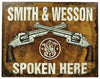 Smith & Wesson Spoken Here Tin Sign .44 .38 Hand Gun Pistol Ammo Revolver