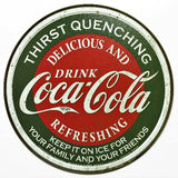 Drink Coca Cola Tin Metal Round Coke Sign Soda Pop Classic Logo Vintage Style 17A
