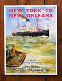 New York to New Orleans Southern Pacific Steamships Tin Sign Ship Ocean D90