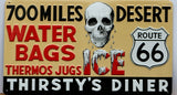 Route 66 Thirstys Diner Premium Embossed Metal Sign Skull Ice Water Ande Rooney