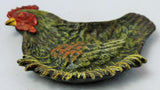 Vintage Styled Cast Iron Painted Farm Hen Ashtray Coin Dish Unique Metal Tray Chicken