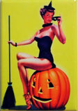 Sexy Witch sitting on Pumpkin FRIDGE MAGNET Halloween Jack O Lantern J02